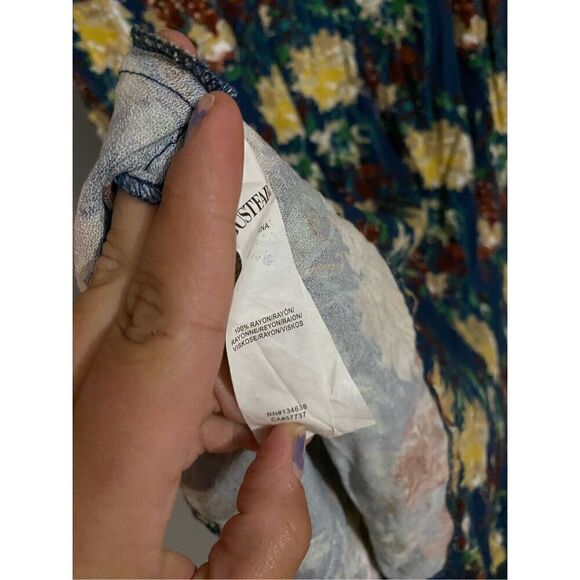 JUST FAB Long Sleeve Floral Print Blue A Line Rayon High Neck Dress 2X - Picture 10 of 10